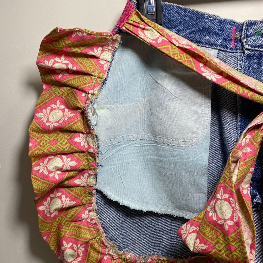 Artsy Festival Upcycle Denim Repurposed Waist Apron Colorful One Size Handmade - Picture 9 of 10